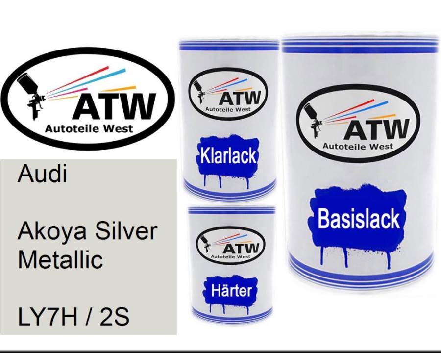 Audi, Akoya Silver Metallic, LY7H / 2S: 500ml Lackdose + 500ml Klarlack + 250ml Härter - Set, von ATW Autoteile West.